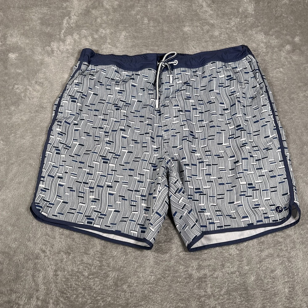 Johnnie-O Swim Trunks Shorts Mens 2XL White Blue Abstract Pattern Polyester NWOT